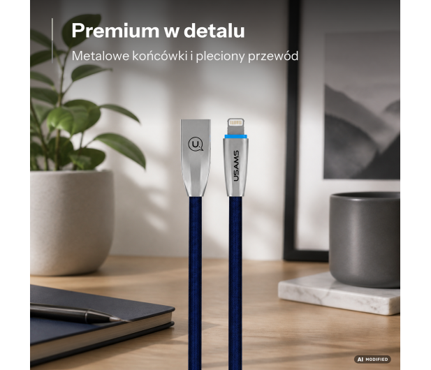 USAMS Kabel pleciony U-Light Lightning niebieski 1,2m - 1569066 - zdjęcie 2